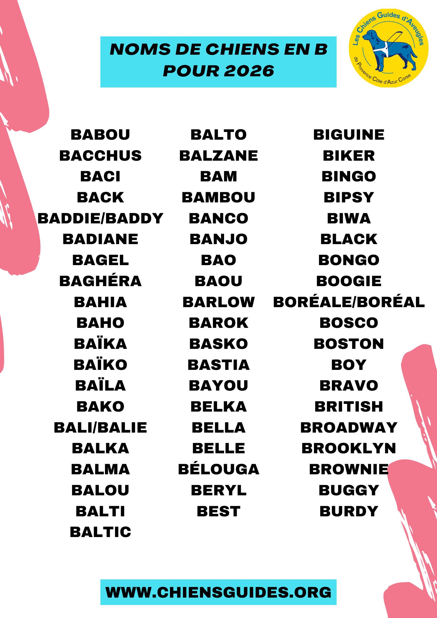 liste de nom de chien en B